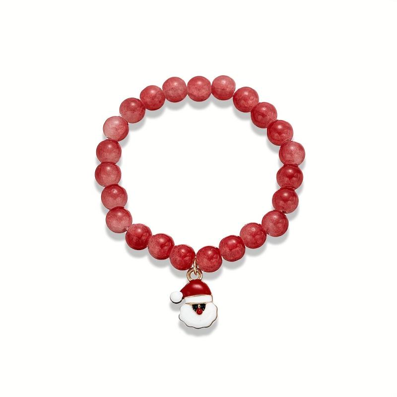 Christmas Red Glass Beads Santa Claus Pendant Bracelet for Women Girls