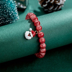 Christmas Red Glass Beads Santa Claus Pendant Bracelet for Women Girls