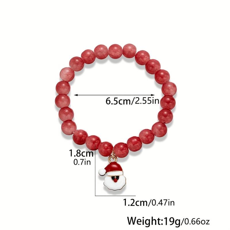 Christmas Red Glass Beads Santa Claus Pendant Bracelet for Women Girls