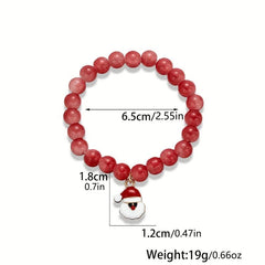 Christmas Red Glass Beads Santa Claus Pendant Bracelet for Women Girls