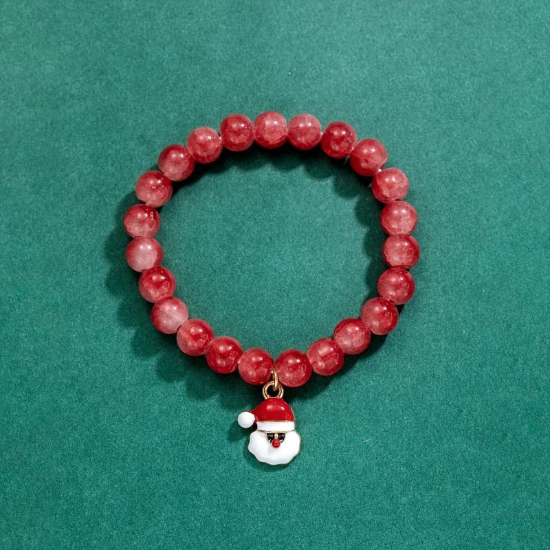 Christmas Red Glass Beads Santa Claus Pendant Bracelet for Women Girls