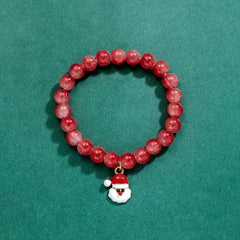 Christmas Red Glass Beads Santa Claus Pendant Bracelet for Women Girls