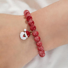 Christmas Red Glass Beads Santa Claus Pendant Bracelet for Women Girls