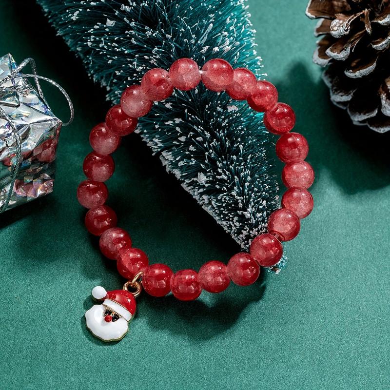 Christmas Red Glass Beads Santa Claus Pendant Bracelet for Women Girls