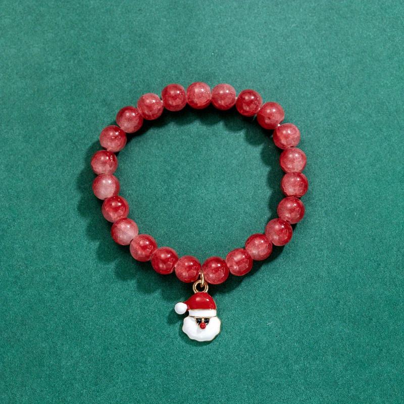 Christmas Red Glass Beads Santa Claus Pendant Bracelet for Women Girls