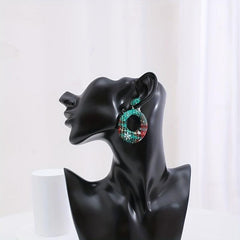 Christmas Plaid Pattern Fabric Dangle Earrings Hollow Round Shape
