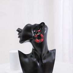 Christmas Plaid Pattern Fabric Dangle Earrings Hollow Round Shape