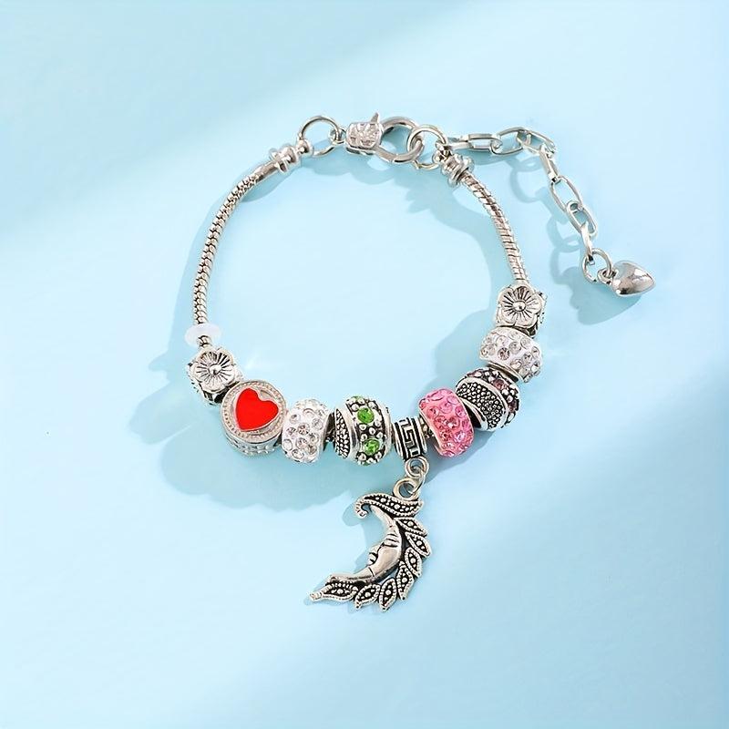 Leaf Moon Pendant Beaded Bracelet Vintage Style Hand Jewelry 1pc