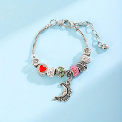 Leaf Moon Pendant Beaded Bracelet Vintage Style Hand Jewelry 1pc