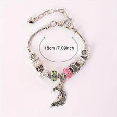 Leaf Moon Pendant Beaded Bracelet Vintage Style Hand Jewelry 1pc