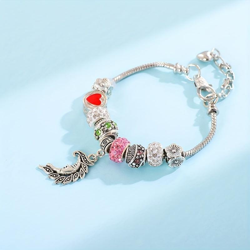 Leaf Moon Pendant Beaded Bracelet Vintage Style Hand Jewelry 1pc