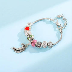 Leaf Moon Pendant Beaded Bracelet Vintage Style Hand Jewelry 1pc