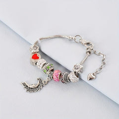 Leaf Moon Pendant Beaded Bracelet Vintage Style Hand Jewelry 1pc