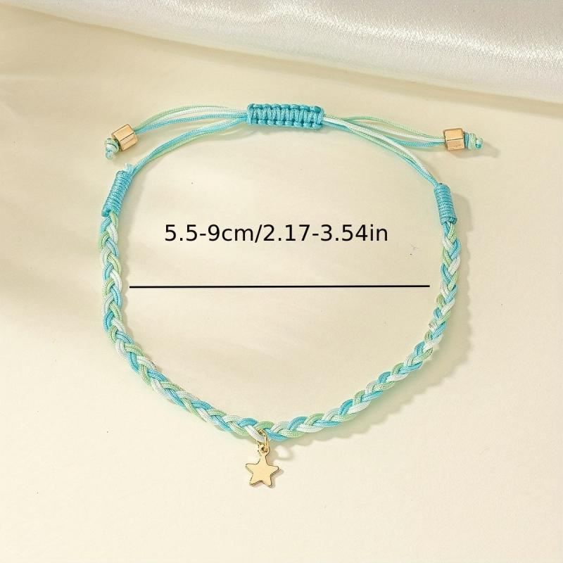 Purple Adjustable Braided Twist Bracelet With Star Pendant