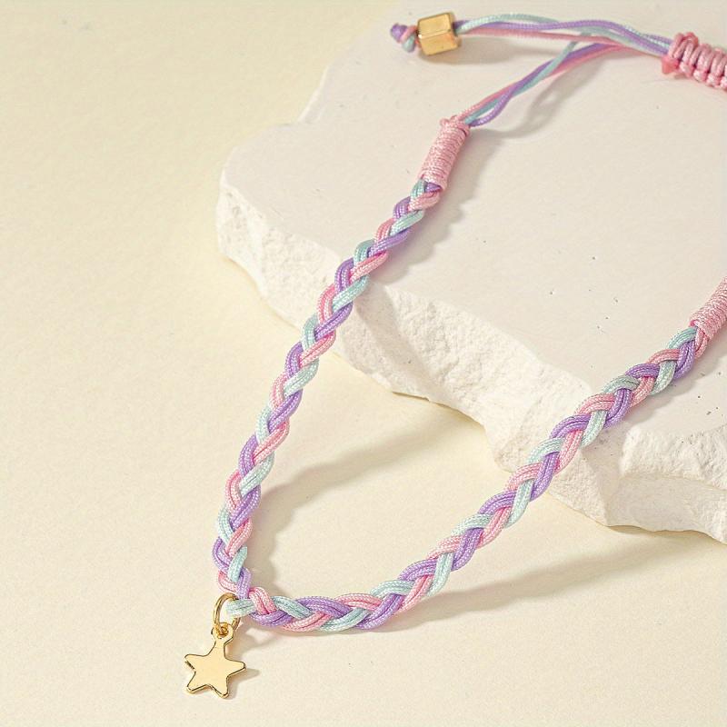 Purple Adjustable Braided Twist Bracelet With Star Pendant