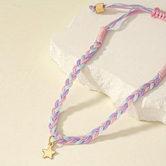 Purple Adjustable Braided Twist Bracelet With Star Pendant