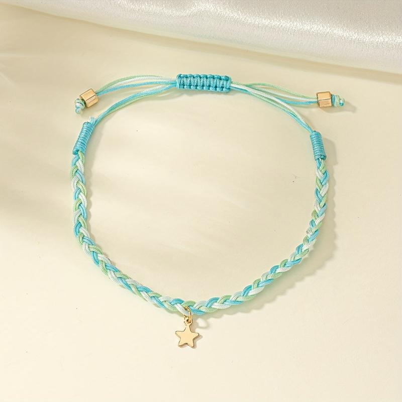 Purple Adjustable Braided Twist Bracelet With Star Pendant