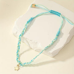 Purple Adjustable Braided Twist Bracelet With Star Pendant