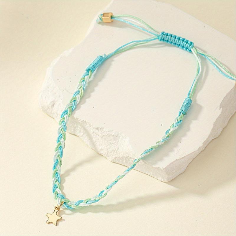 Purple Adjustable Braided Twist Bracelet With Star Pendant