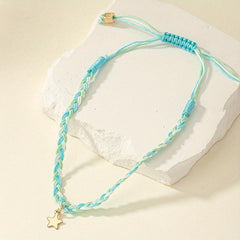 Purple Adjustable Braided Twist Bracelet With Star Pendant