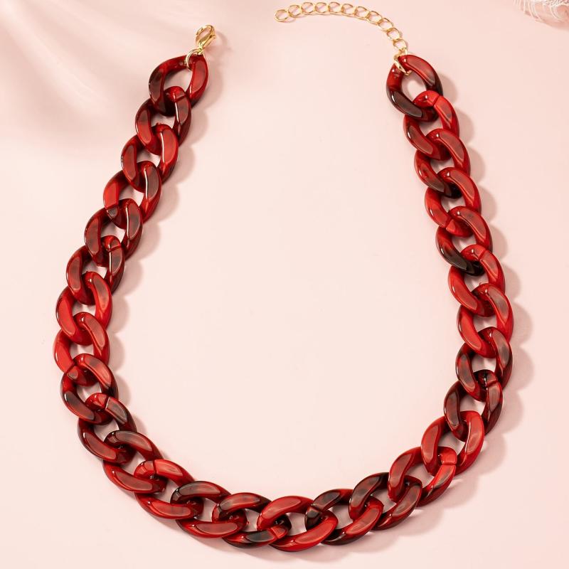 Boho Red Acrylic Choker Vintage Chain Statement Necklace