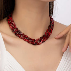 Boho Red Acrylic Choker Vintage Chain Statement Necklace