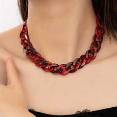 Boho Red Acrylic Choker Vintage Chain Statement Necklace