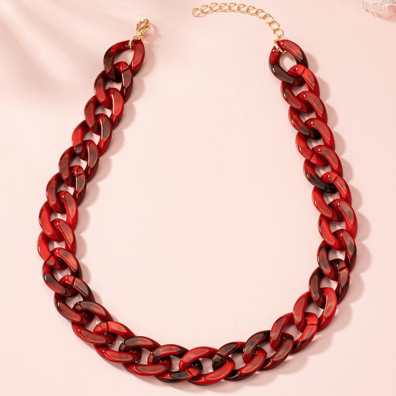Boho Red Acrylic Choker Vintage Chain Statement Necklace