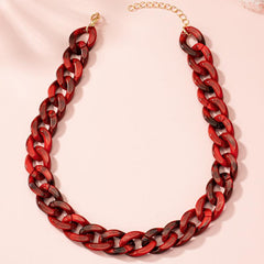 Boho Red Acrylic Choker Vintage Chain Statement Necklace