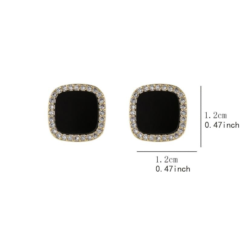 Geometric Square Stud Earrings Rhinestones Retro Style Women's Earring