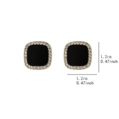 Geometric Square Stud Earrings Rhinestones Retro Style Women's Earring