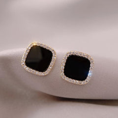 Geometric Square Stud Earrings Rhinestones Retro Style Women's Earring