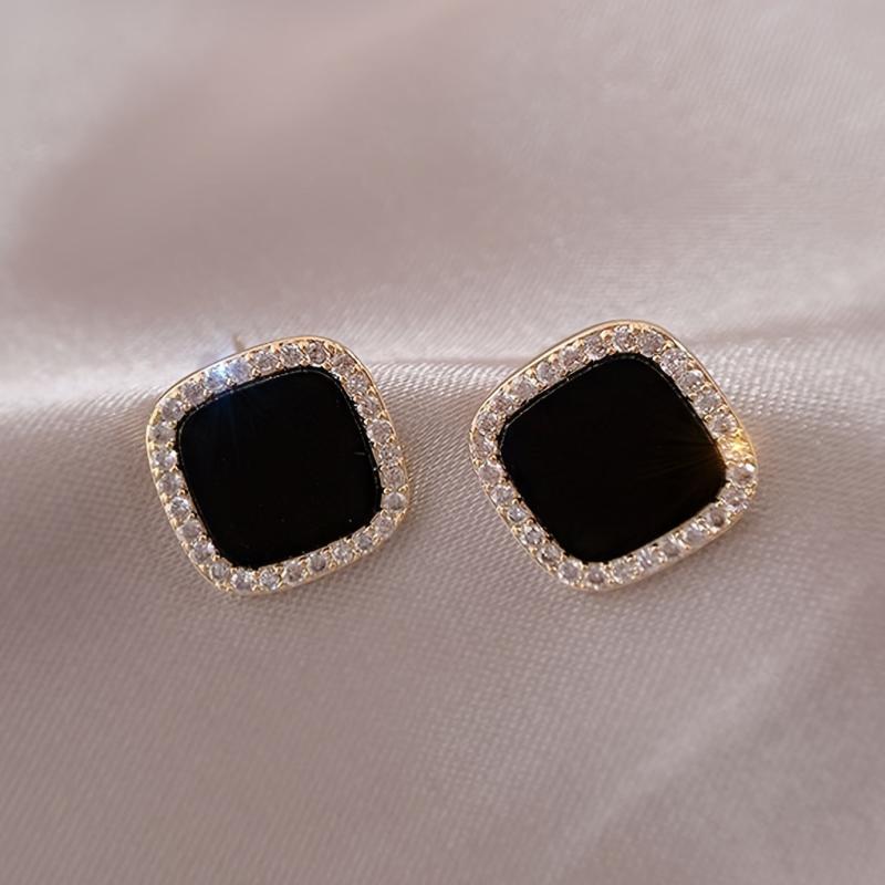 Geometric Square Stud Earrings Rhinestones Retro Style Women's Earring