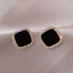 Geometric Square Stud Earrings Rhinestones Retro Style Women's Earring
