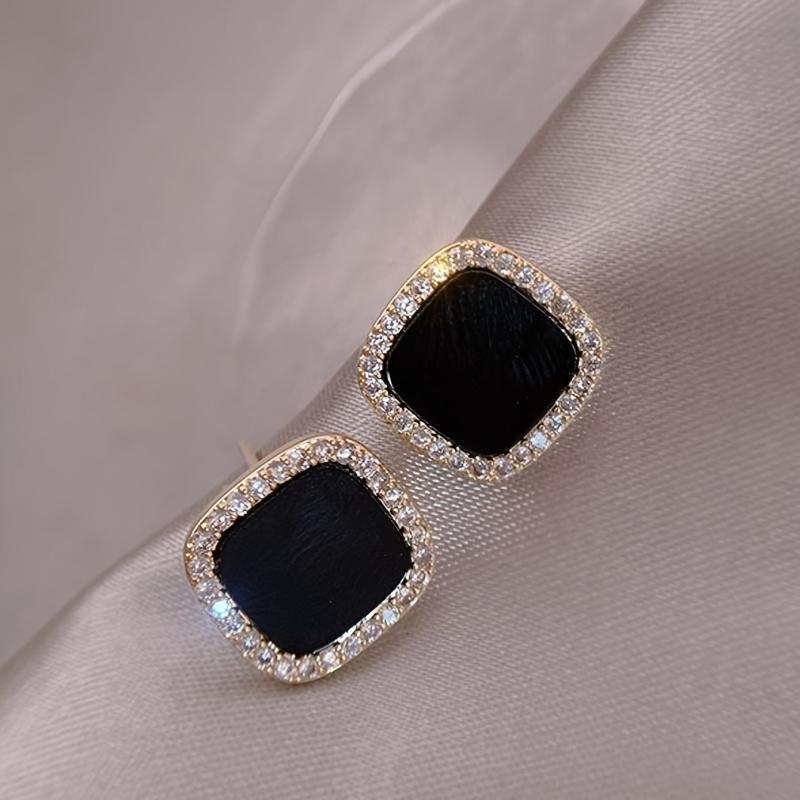 Geometric Square Stud Earrings Rhinestones Retro Style Women's Earring