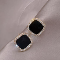 Geometric Square Stud Earrings Rhinestones Retro Style Women's Earring