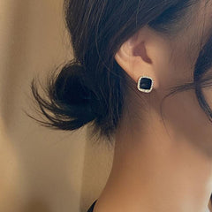 Geometric Square Stud Earrings Rhinestones Retro Style Women's Earring