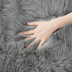 1pc Grey Love Long Hair Carpet Bedroom Living Room Decoration Non-slip Floor Mat