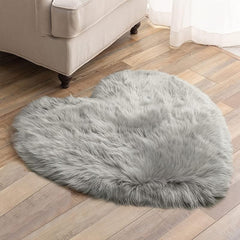 1pc Grey Love Long Hair Carpet Bedroom Living Room Decoration Non-slip Floor Mat