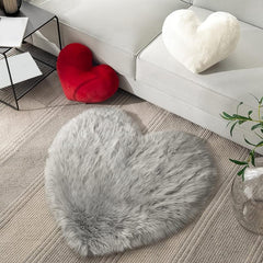 1pc Grey Love Long Hair Carpet Bedroom Living Room Decoration Non-slip Floor Mat