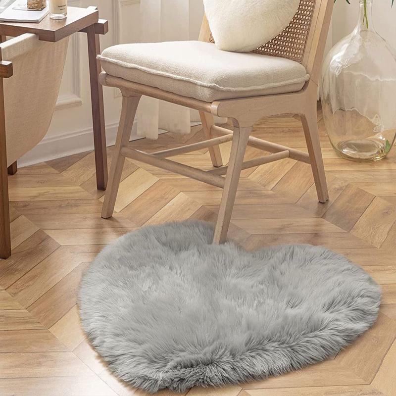 1pc Grey Love Long Hair Carpet Bedroom Living Room Decoration Non-slip Floor Mat