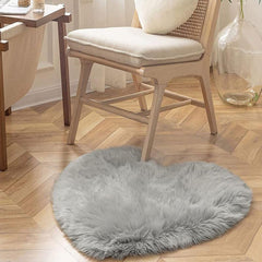 1pc Grey Love Long Hair Carpet Bedroom Living Room Decoration Non-slip Floor Mat