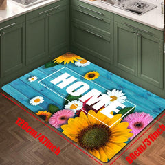 Soft Sunflower Kitchen Rug Rustic Cushioned Anti Fatigue Rug