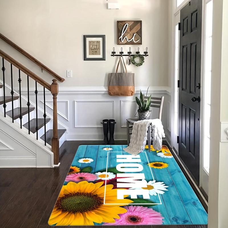 Soft Sunflower Kitchen Rug Rustic Cushioned Anti Fatigue Rug
