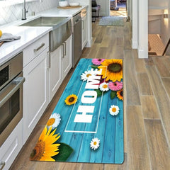 Soft Sunflower Kitchen Rug Rustic Cushioned Anti Fatigue Rug