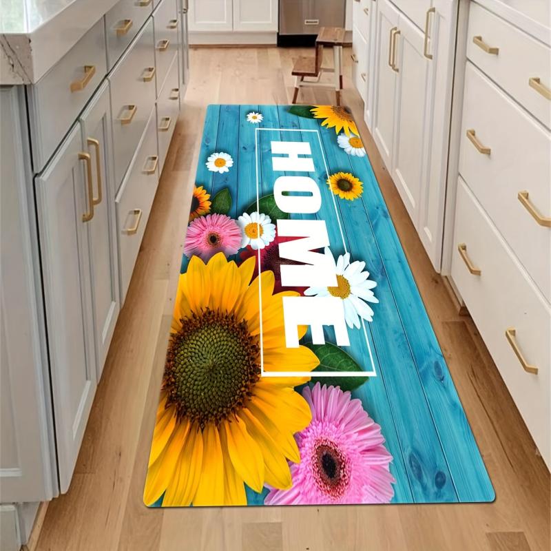 Soft Sunflower Kitchen Rug Rustic Cushioned Anti Fatigue Rug
