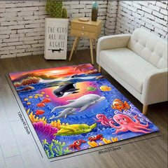 Ocean Dolphin Kitchen Runner Rug Polyester Carpet Living Room Floor