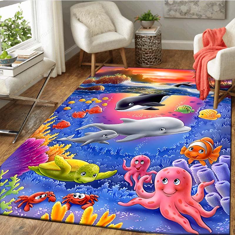 Ocean Dolphin Kitchen Runner Rug Polyester Carpet Living Room Floor