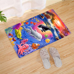 Ocean Dolphin Kitchen Runner Rug Polyester Carpet Living Room Floor