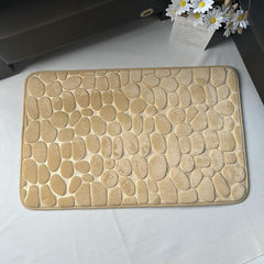 Memory Foam Bath Mat Cobblestone Embossment Absorbent Non Slip Washable
